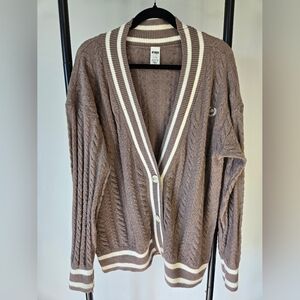 Victoria's Secret PINK collegiate cable knit cardigan sweater LARGE light brown